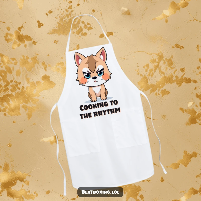 Funny apron featuring an animal character with intense focus on a beat, perfect for a culinary rhythm master.