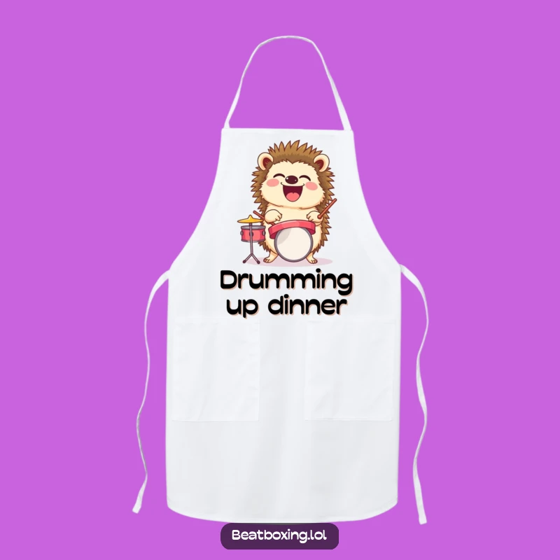 Funny Laughing Hedgehog Drummer Apron - Kitchen Beat Master