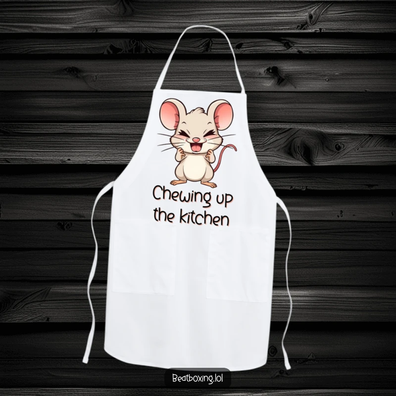 Funny Mouse Beatboxer Apron: Mischievous mouse beatboxing, ideal for kitchens, bringing musical humor to cooking.