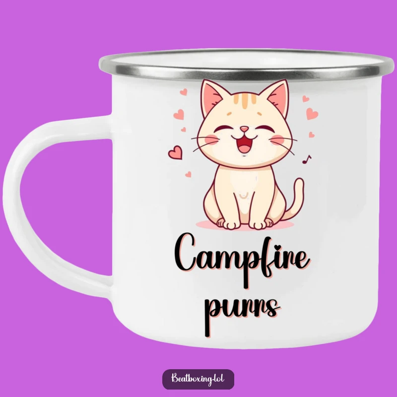 Durable Funny Purring Cat Camping Mug: Adventure with Purrs! A Relaxing Funny Gift.