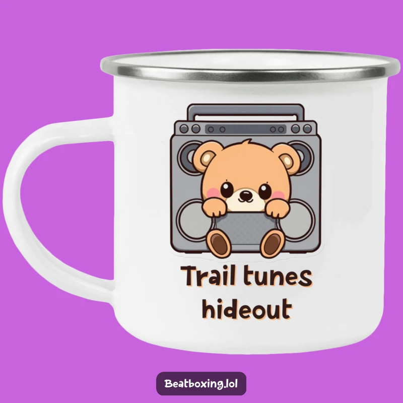 Funny Curious Bear Boombox Camping Mug - Adventure Fuel for Music Lovers