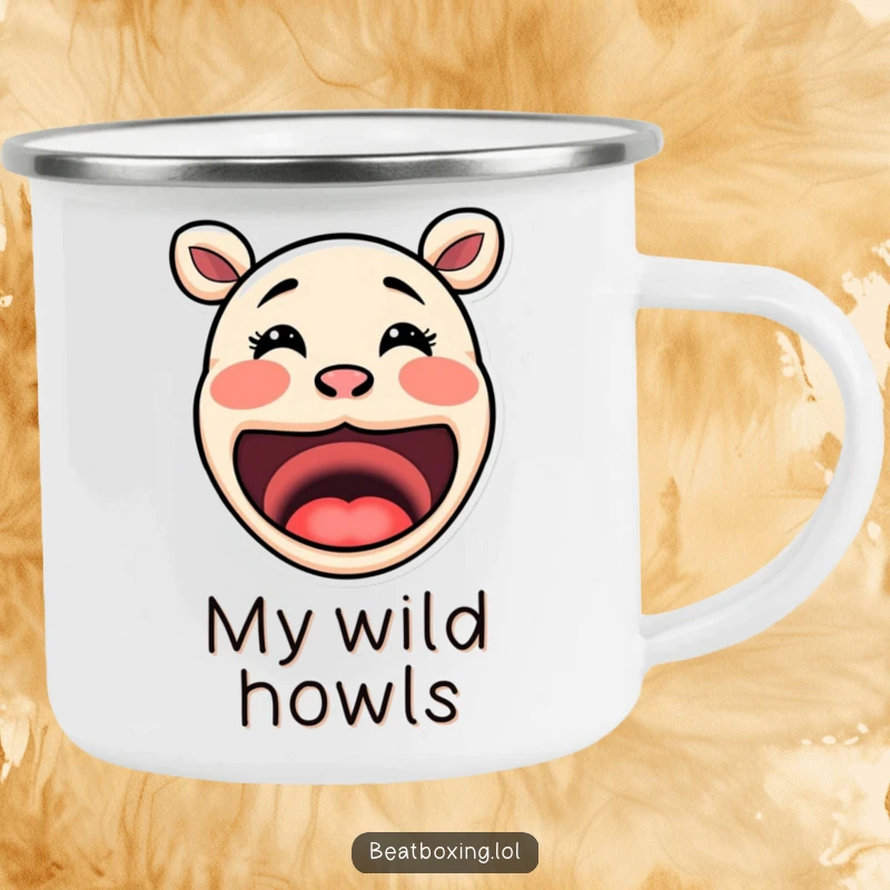 Funny Mouth Camping Mug: Adorable exaggerated mouth shapes forming humorous sound expressions, built for outdoor adventures.