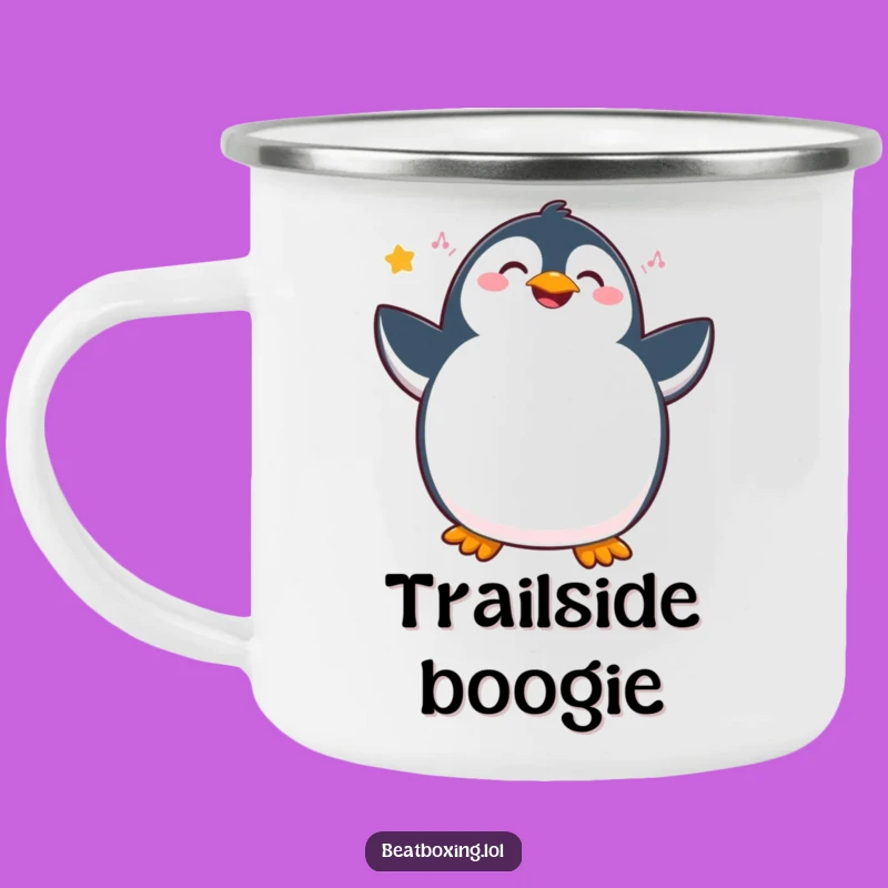 Funny Penguin Camp Mug: Joyful Rhythmic Adventure, Hilarious Outdoor Gift