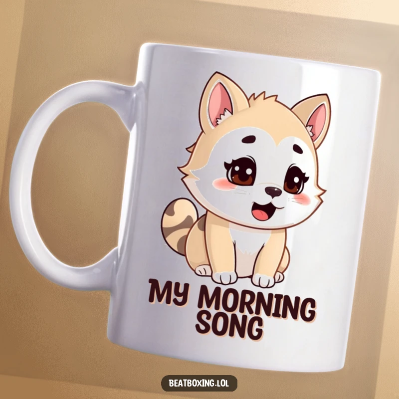 Funny Animal Mug: An adorable character with intense focus, mouth open as if vocalizing powerfully, showcasing dedication.