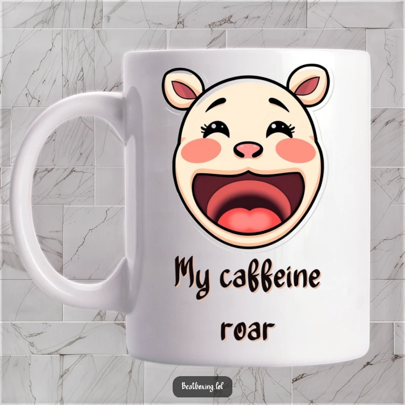 Funny Mouth Mug: Adorable exaggerated mouth shapes clearly forming distinct, humorous sound phonetics, bringing joy.