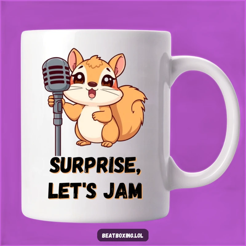 Funny Surprised Squirrel Mic Mug - Shocked Performer Gift
