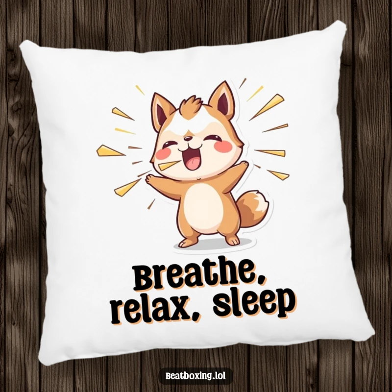 Funny pillow with an animal character blowing air outwards rhythmically, for comfortable and energetic decor.