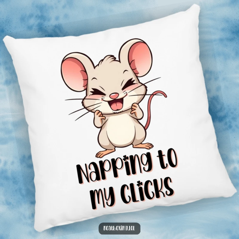 Funny Mouse Beatboxer Pillow: Mischievous mouse beatboxing, comfortable for resting, adding humor to any room.