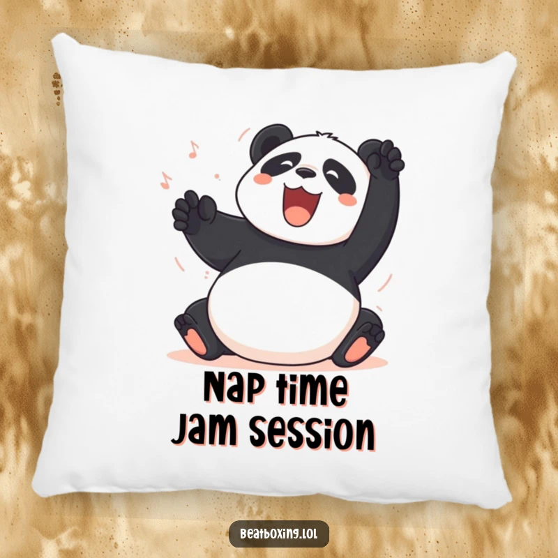 Funny Panda Pillow: A joyful panda enthusiastically slaps its large belly, creating funny percussive sounds for ultimate comfort and amusement.