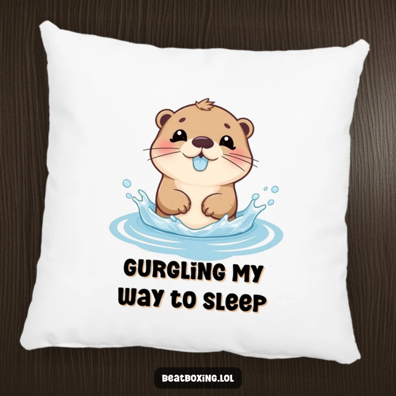 Funny Pillow featuring a playful otter character splashing water and gurgling, adding soft humor to any surface.