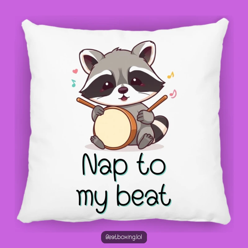 Funny Raccoon Drummer Pillow: Mischievous Beat, Comfy Funny Music Gift