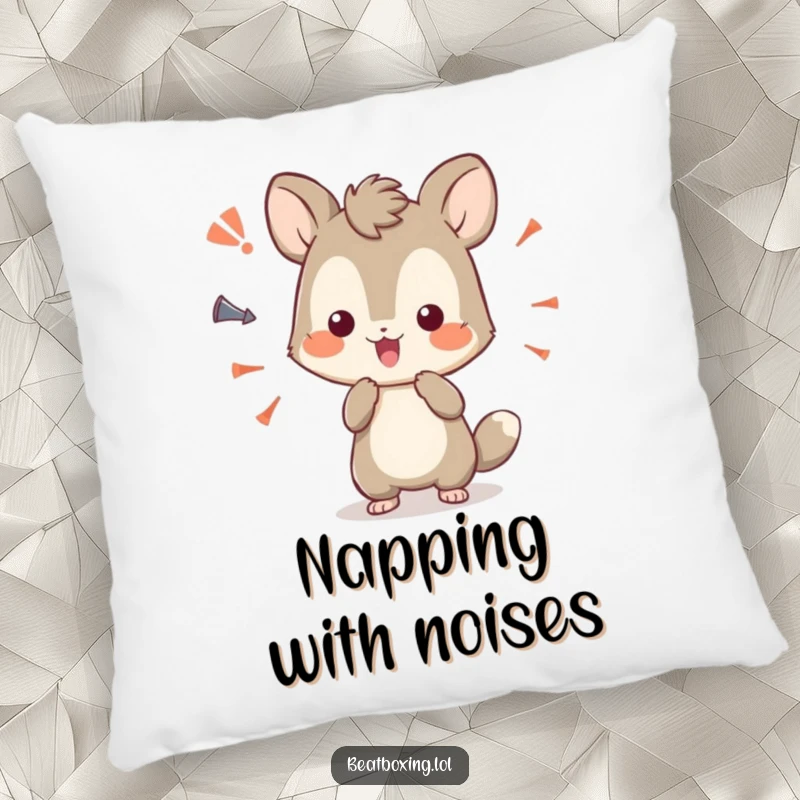 Funny pillow featuring a curious animal character playfully experimenting with exciting sound effects.