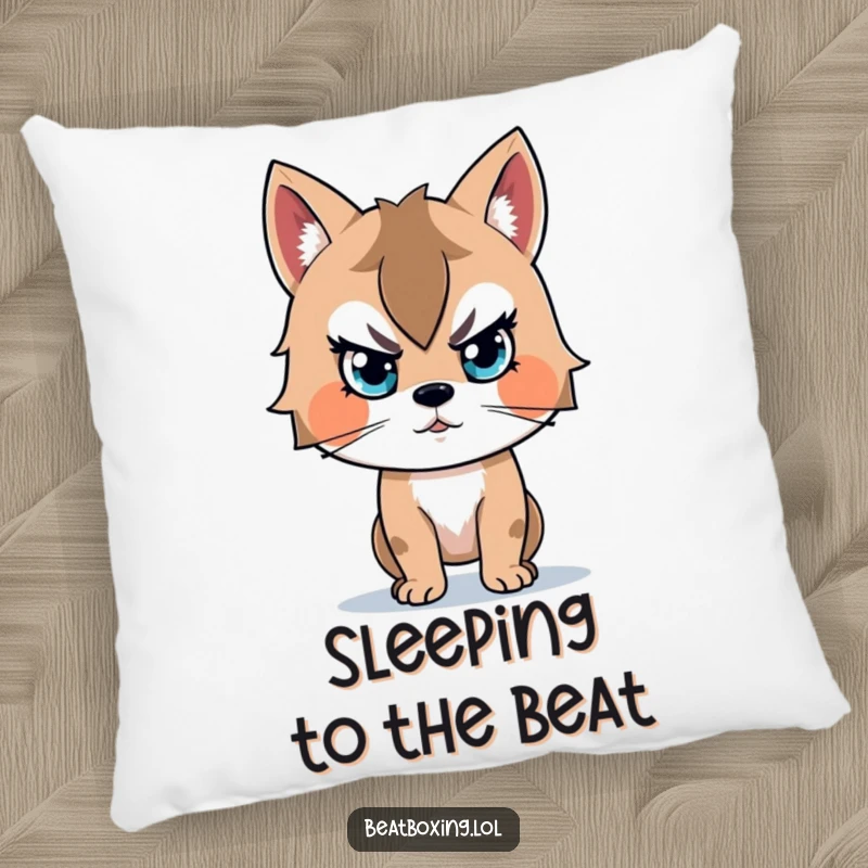 Funny pillow showing an animal character with intense focus on a beat, embodying musical passion and relaxation.