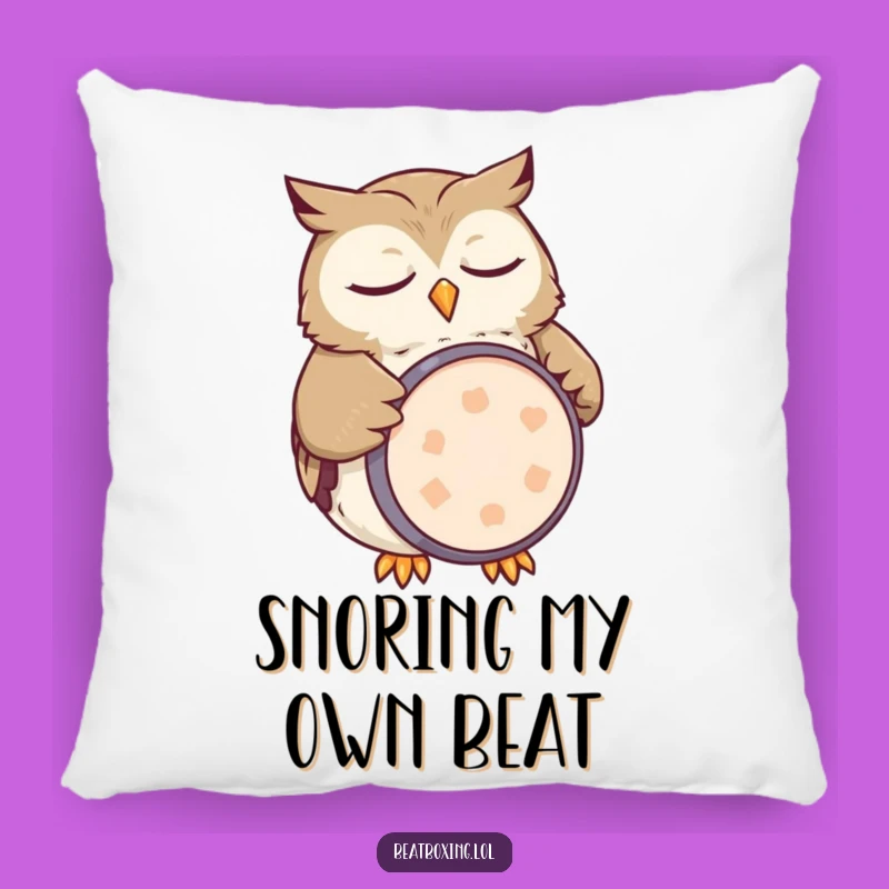 Funny Owl Drummer Pillow: Sleepy Belly Beat, Comfy Funny Music Gift