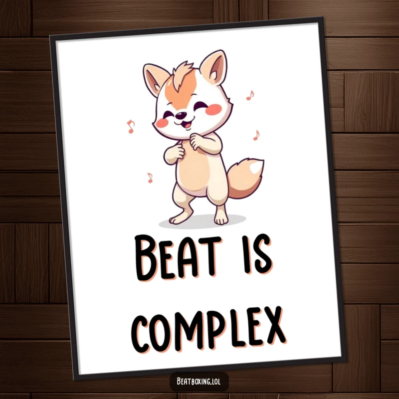 Funny digital art print of an animal character tapping a complex beat on its limbs, celebrating music.