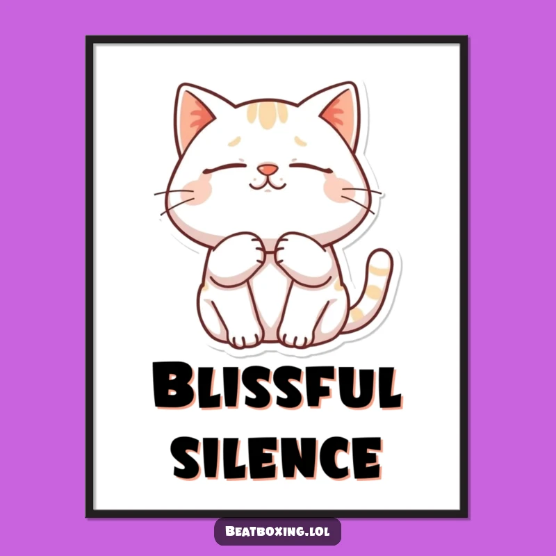 Funny Digital Art Print: Contented Purring Cat - Peaceful Wall Decor