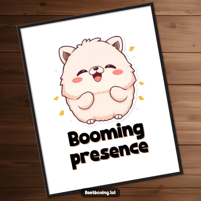 Funny digital art print of a fluffy animal character with puffed cheeks making a 'boom' sound, a vibrant and humorous decoration.