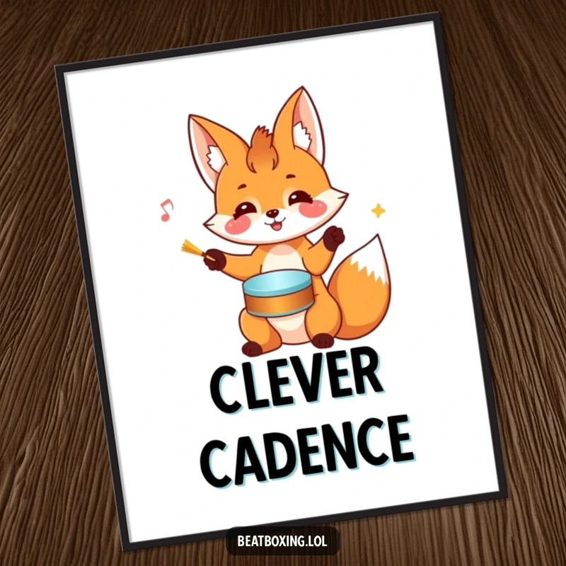 Funny Fox Digital Art: A cheerful fox rhythmically drums on its head with its paws, creating lively, rhythmic wall art.