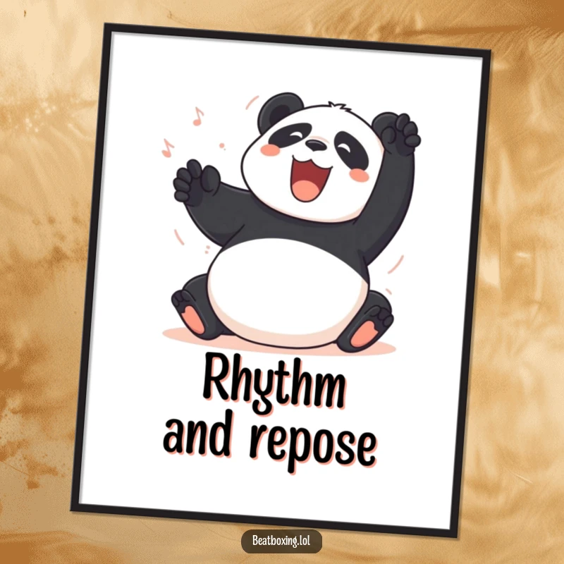 Funny Panda Digital Art: A jubilant panda creates amusing percussive sounds by slapping its belly, a lively and humorous artwork.