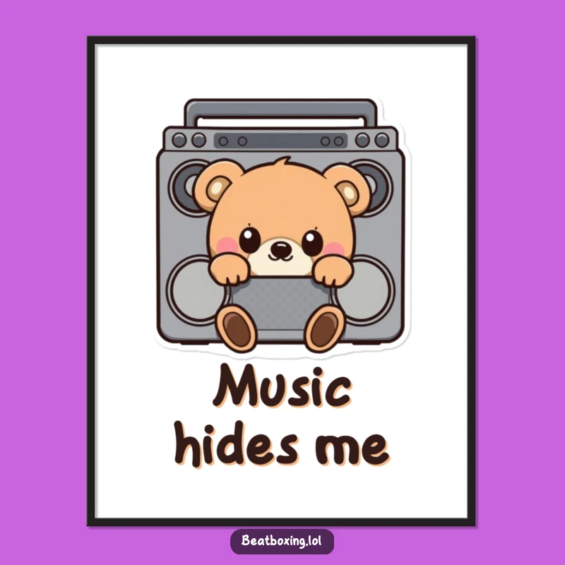 Funny Curious Bear Boombox Digital Art - Instant Music-Themed Wall Decor