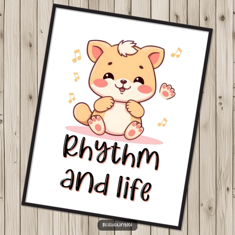 Funny digital art print of a cute animal character tapping its paws rhythmically, a vibrant and musical piece of decor.