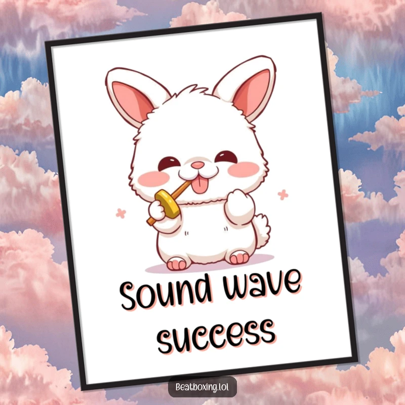 Funny digital art print of a fluffy bunny character enthusiastically beatboxing. Instant download for humorous decor.