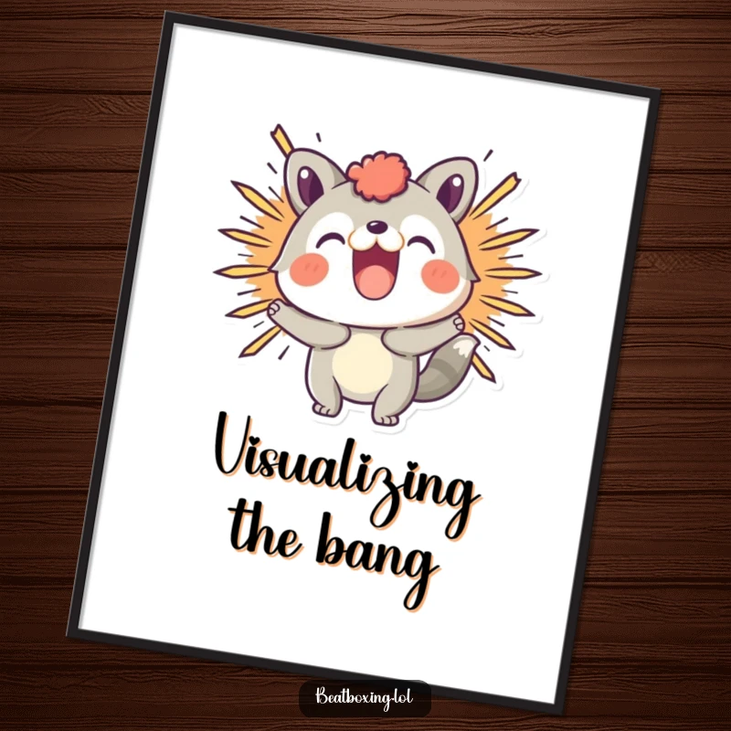 Funny digital art print of a playful animal character making a visual 'BOOM' sound effect with vibrant, comic energy.
