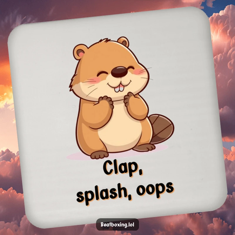 Funny coasters featuring a clumsy beaver hilariously attempting to clap, adding a touch of humor to tabletops.