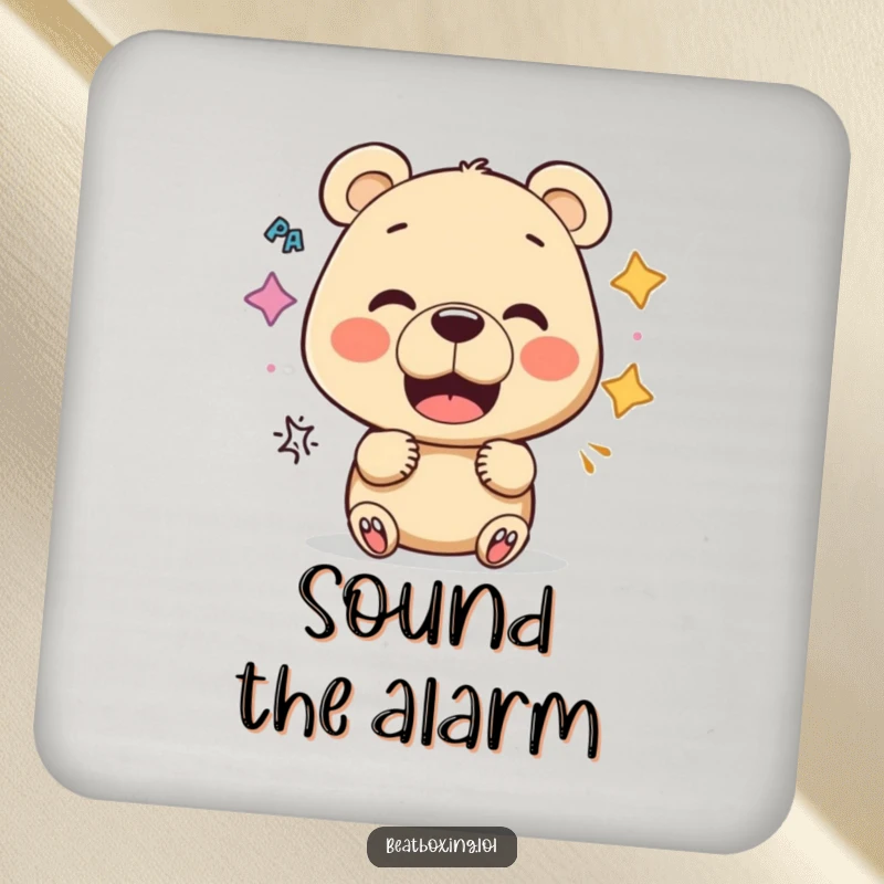 Funny Bear Vocalist Coaster: A decorative coaster featuring a curious bear experimenting with mouth shapes for unique sounds.