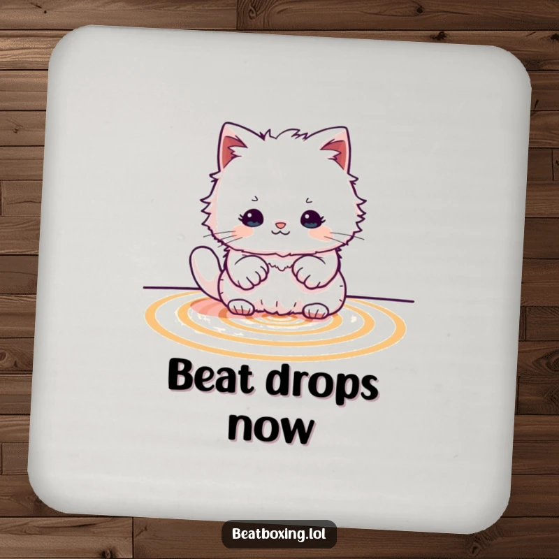 Funny Cat Drummer Coaster: A decorative coaster featuring a fluffy cat creating rhythmic patterns with its paws, protecting your furniture.