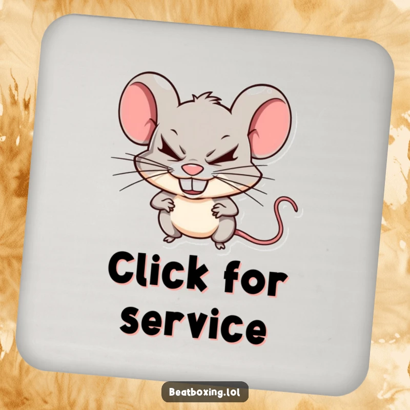 Funny mischievous mouse coasters with sharp beats created by clicking teeth, a humorous table accessory.