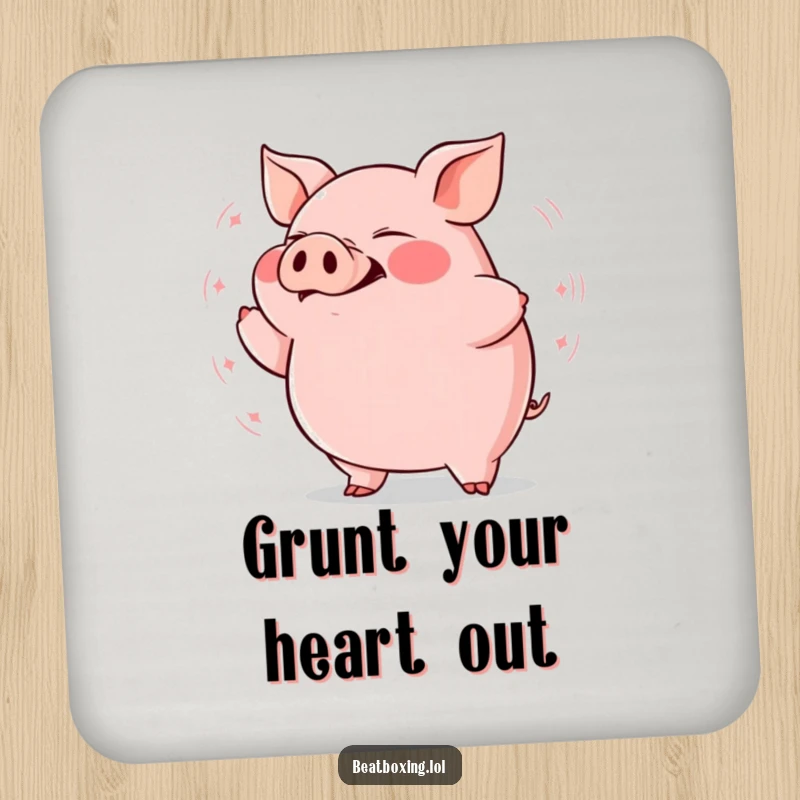 Funny plump pig coasters with rhythmic grunts and bass vibrations, a humorous table accessory.