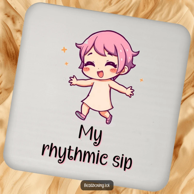 Funny Drink Coaster set featuring playful characters engaged in rhythmic movement, adding a fun vibe to any table setting.