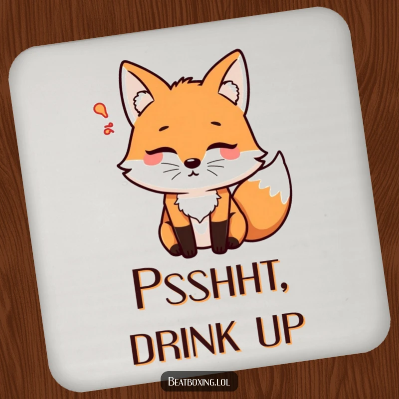Set of Funny Psshht Fox Coasters showcasing a fox character blowing air with a psshht sound, protecting surfaces with quirky humor.