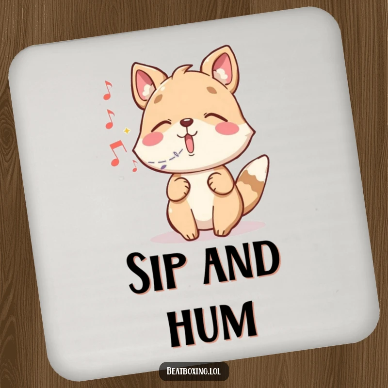 Funny drink coaster with a whimsical animal character conjuring musical notes, adding magic.