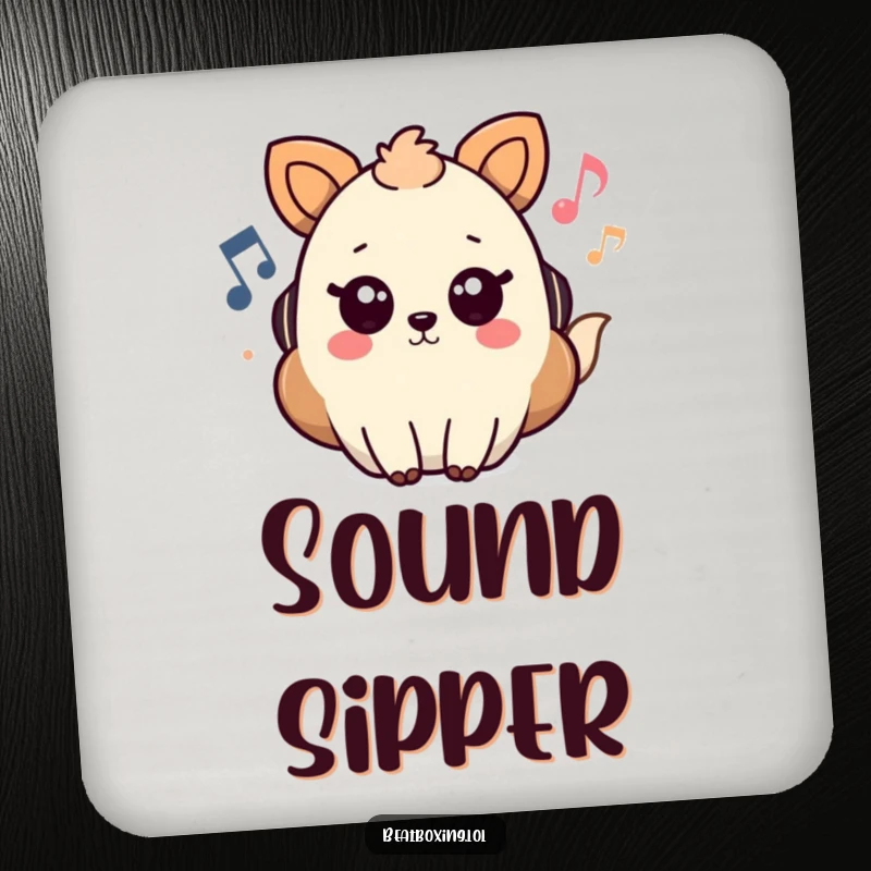 Funny Drink Coaster set depicting animal characters creating music with notes and sound waves, adding a playful touch.