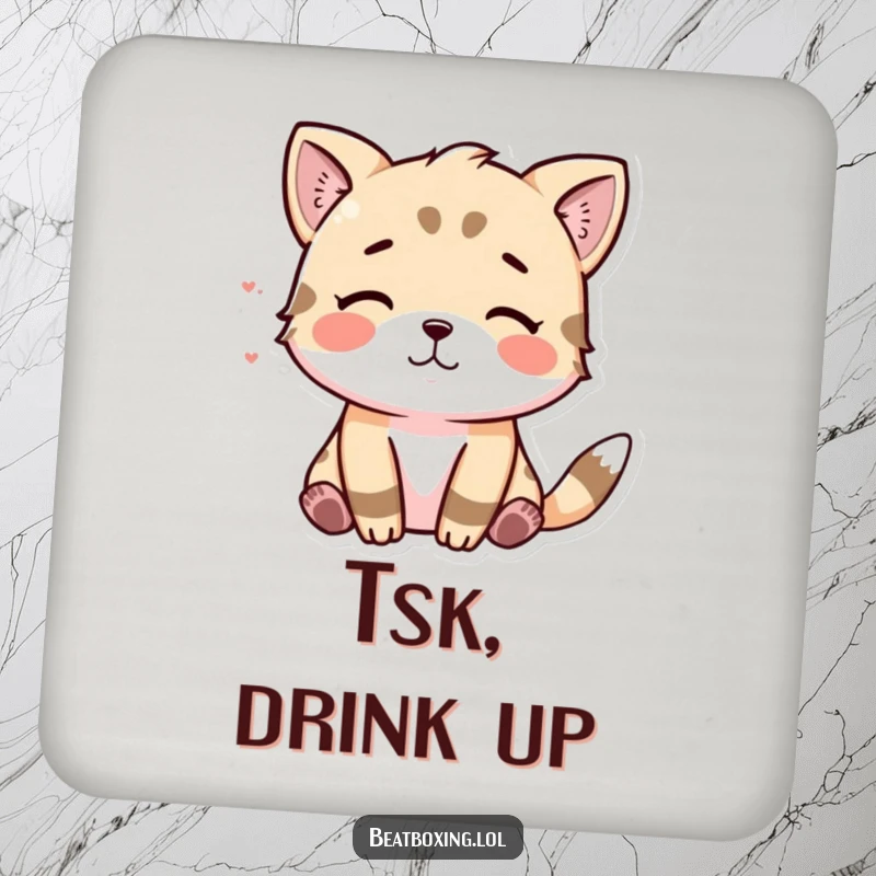 Funny drink coaster featuring an animal character visually making a 'tsk' sound, for surfaces and sass.