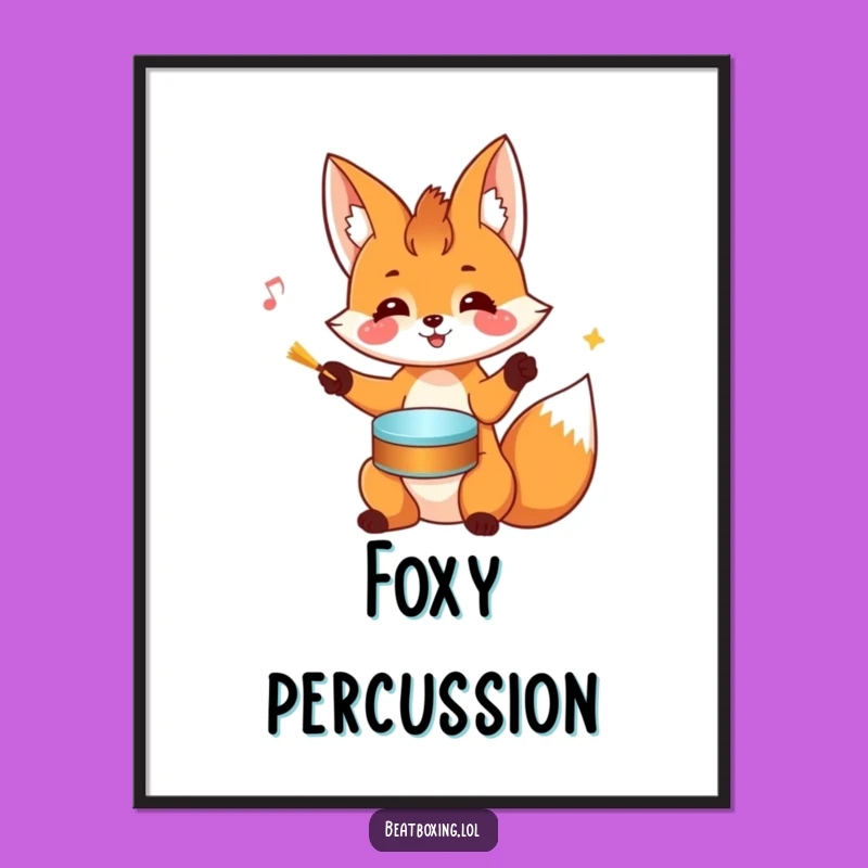 Funny Fox Drumming Poster: Cheerful Head Rhythms Wall Art Gift