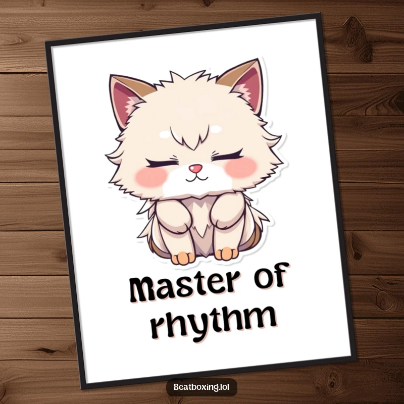 Funny poster featuring a furry character with closed eyes, deeply focused on creating a complex rhythm, evoking intense concentration.