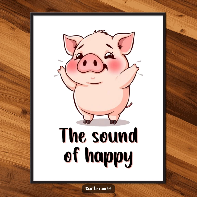 Funny Pig Bass Drop Poster: Plump pig grunting rhythmically, bass vibrations, perfect wall art for music lovers.