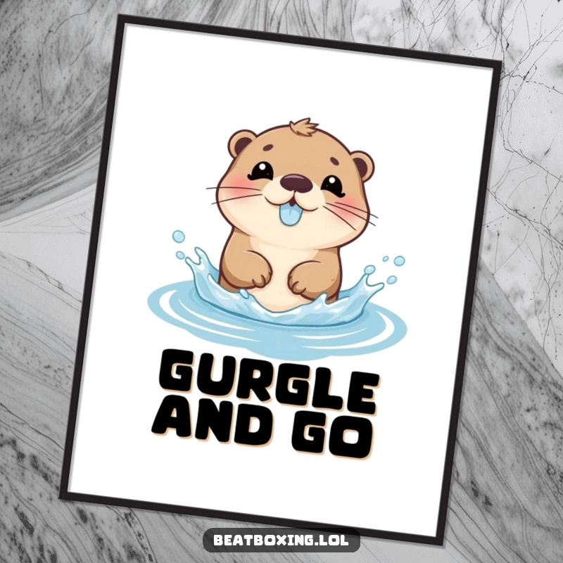 Funny Poster of an otter character joyfully splashing water and gurgling, bringing aquatic fun to wall decor.