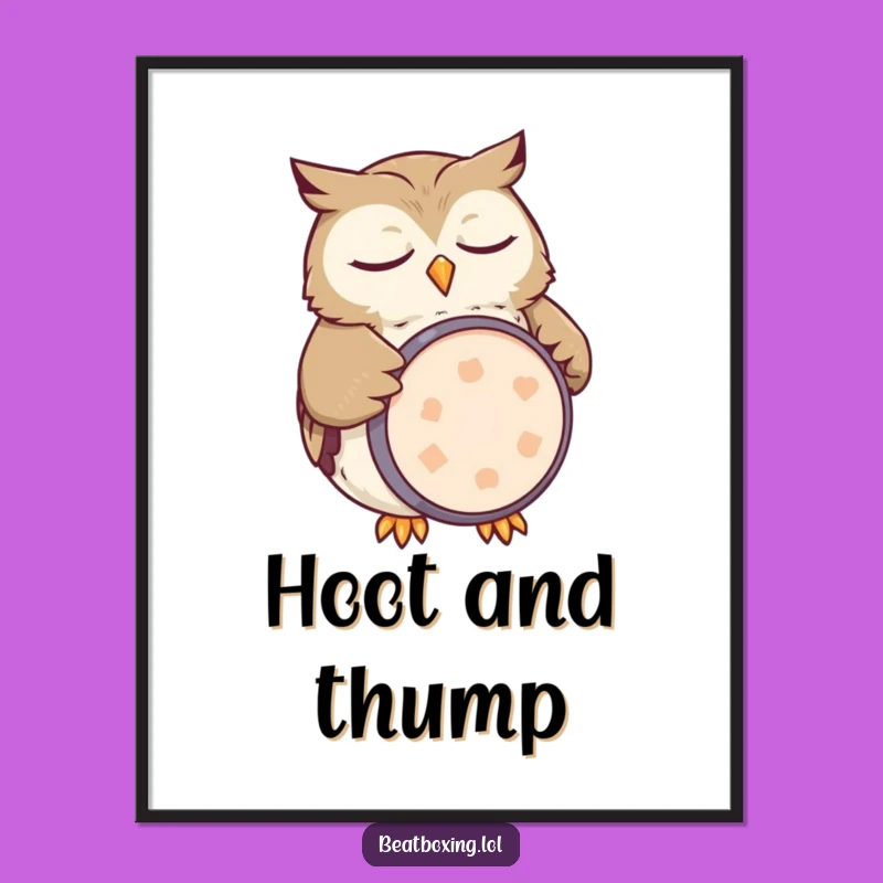 Funny Owl Drummer Poster: Sleepy Belly Beat, Hilarious Music Art Gift