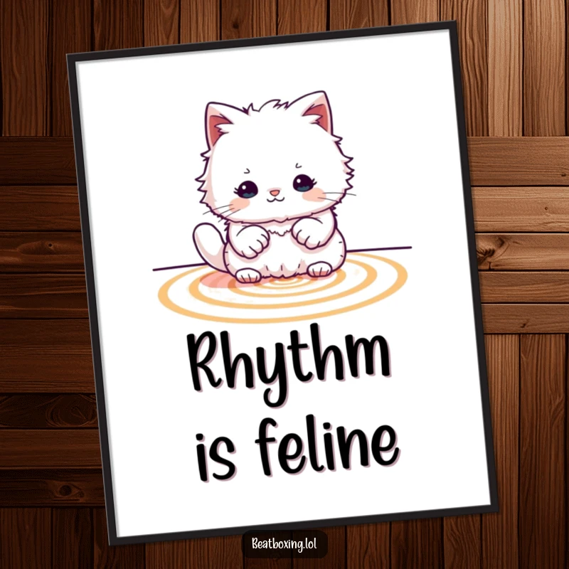 Funny Cat Drummer Poster: A vibrant piece of art depicting a fluffy cat enthusiastically creating rhythmic patterns with its paws.
