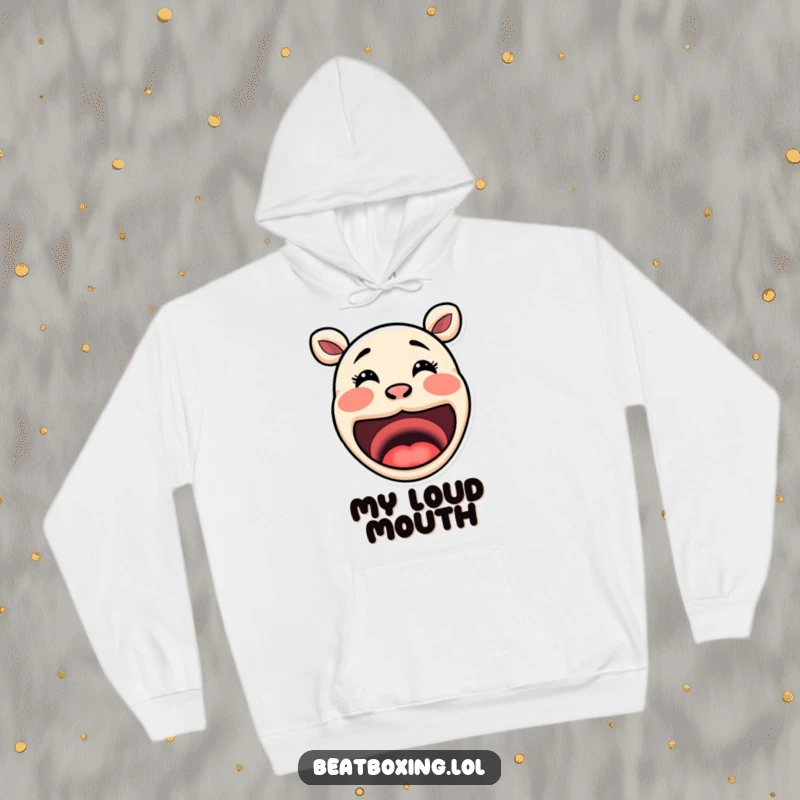 Funny Mouth Hoodie: Adorable exaggerated mouth shapes forming funny sound expressions, perfect for cozy casual wear.