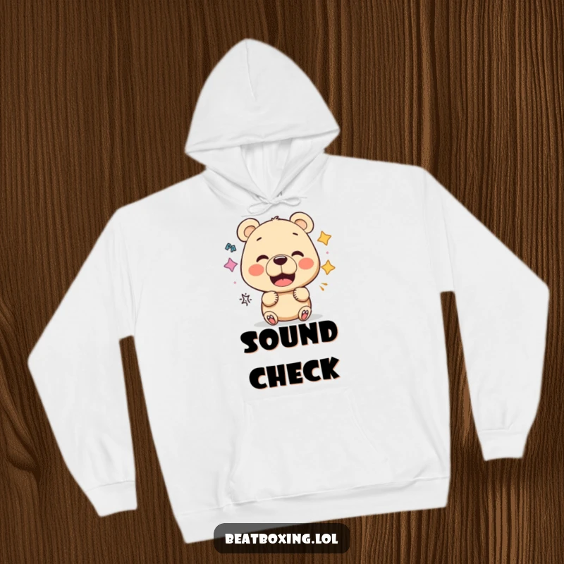 Funny Bear Vocalist Hoodie: A warm hoodie featuring a curious bear experimenting with different mouth shapes for sounds.