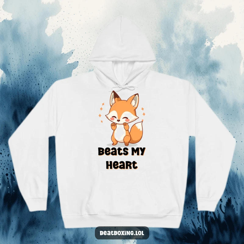 Funny Fox Hoodie: A cheerful fox character tapping its paws rhythmically, sending out visual pulses, great for music lovers.