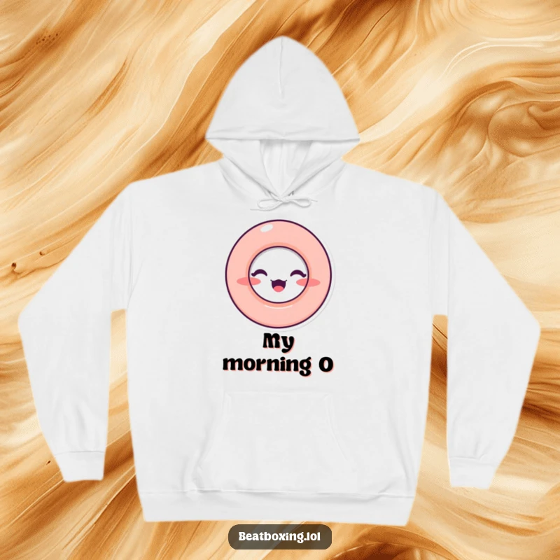 Funny Hoodie showcasing a character with an 'O' shaped mouth, designed to convey sound and perfect for cozy music sessions.