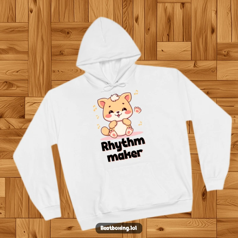 Funny hoodie featuring a cute animal character tapping its paws rhythmically, embodying a love for music and dance.