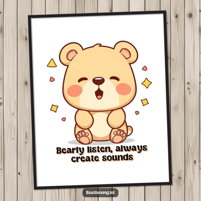 Funny Free Printable Bear Wall Art: Curious bear experimenting with unique mouth shapes and funny sounds, a quirky art piece.