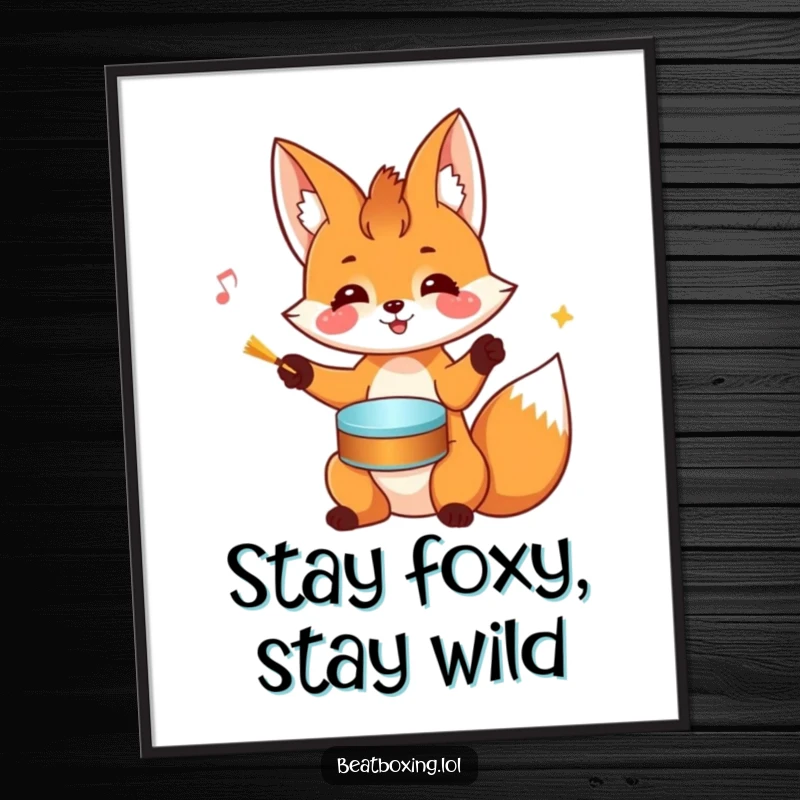 Funny Free Printable Wall Art: A cheerful fox energetically drumming on its own head with its paws.